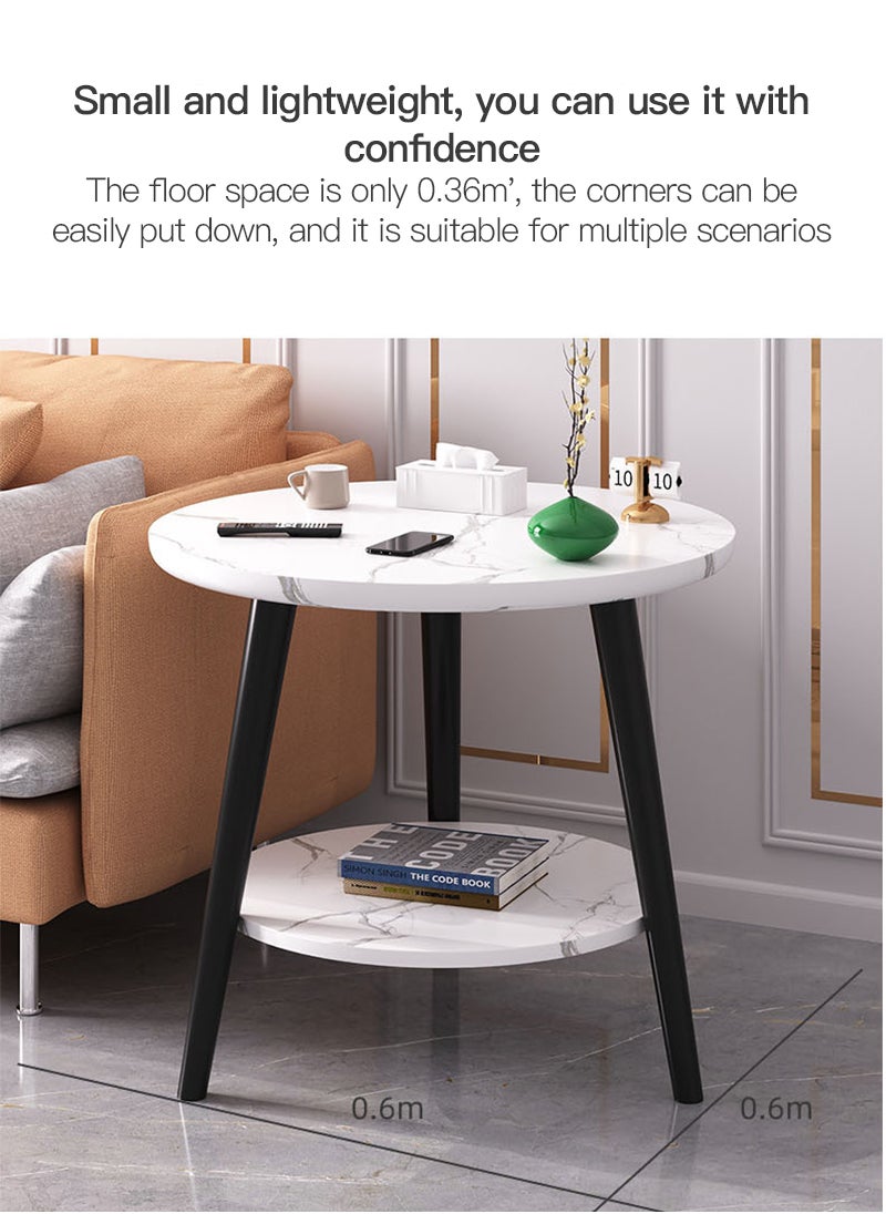 Living Room Coffee Table Double Layer Small Round Table Sofa Side Table End Table 40*40*47cm