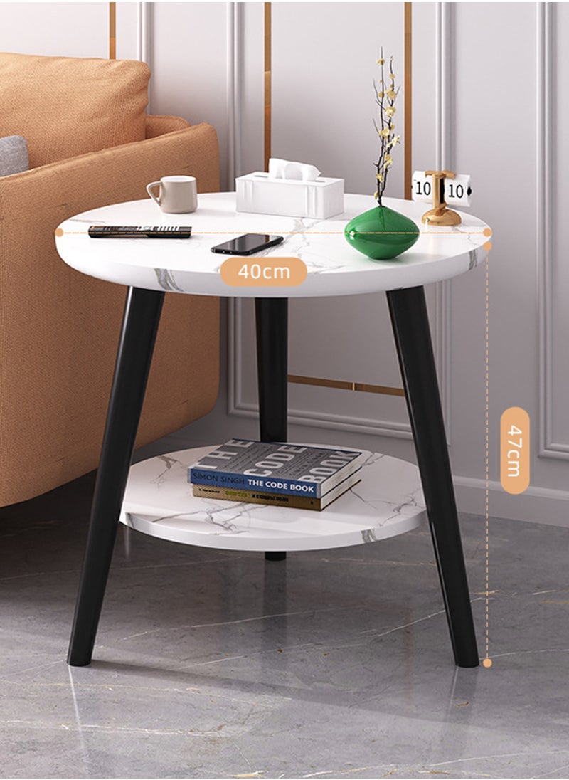 Living Room Coffee Table Double Layer Small Round Table Sofa Side Table End Table 40*40*47cm