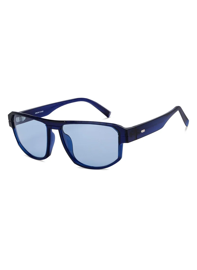 فينسينت تشيس Vincent Chase By Lenskart | MADE IN INDIA | Sunglasses for Women| Blue Full Rim Geometric Branded Latest and Stylish Sunglasses | Polarized and 100% UV Protected | Men & Women | Extra Wide | VC S15212