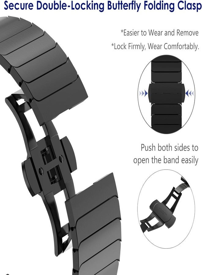 WINGLE Metal Band for Galaxy Watch Ultra Bands 47mm 2025/2024 Men 24mm Wide Rugged Stainless Steel Bracelet Classy Casual Business Samsung Galaxy Watch Ultra Band with Butterfly Folding Clasp, Black - Image 5