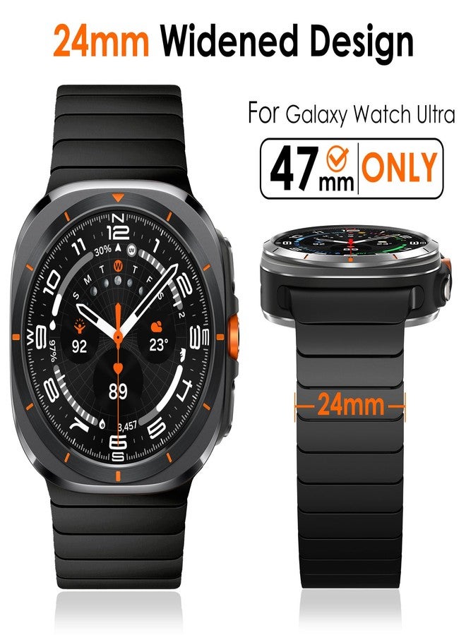 WINGLE Metal Band for Galaxy Watch Ultra Bands 47mm 2025/2024 Men 24mm Wide Rugged Stainless Steel Bracelet Classy Casual Business Samsung Galaxy Watch Ultra Band with Butterfly Folding Clasp, Black - Image 2
