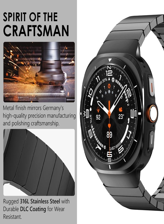 WINGLE Metal Band for Galaxy Watch Ultra Bands 47mm 2025/2024 Men 24mm Wide Rugged Stainless Steel Bracelet Classy Casual Business Samsung Galaxy Watch Ultra Band with Butterfly Folding Clasp, Black - Image 3