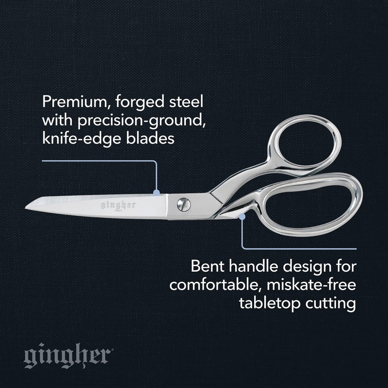 Gingher 8" Dressmaker's Fabric Scissors, Stainless Steel Shears, Sharp Knife Edge Steel Sewing Shears with Protective Sheath for Fabric Cutting and Tailoring, Chrome Plated Nickel Finish - Image 2