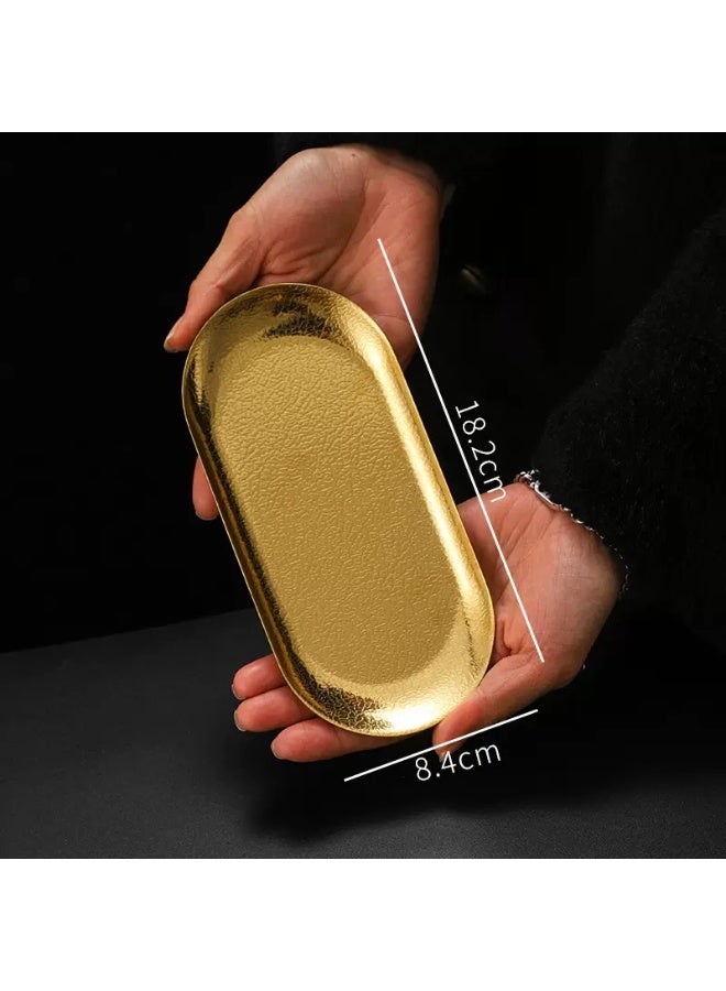 أوليس فيرس  ثلاث قطع من صينية التقديم البيضاوية المصنوعة من الفولاذ المقاوم للصدأ بملمس ندفة الثلج الذهبي - أحجام صغيرة/متوسطة/كبيرة، صالحة للاستخدام مع الطعام ومقاومة للكسر للمنزل والحفلات - Image 4