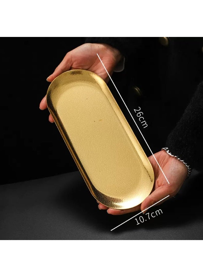 أوليس فيرس  ثلاث قطع من صينية التقديم البيضاوية المصنوعة من الفولاذ المقاوم للصدأ بملمس ندفة الثلج الذهبي - أحجام صغيرة/متوسطة/كبيرة، صالحة للاستخدام مع الطعام ومقاومة للكسر للمنزل والحفلات - Image 3