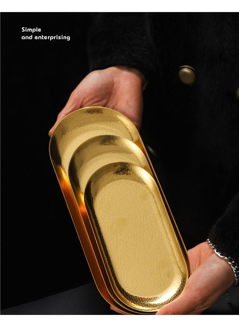 أوليس فيرس  ثلاث قطع من صينية التقديم البيضاوية المصنوعة من الفولاذ المقاوم للصدأ بملمس ندفة الثلج الذهبي - أحجام صغيرة/متوسطة/كبيرة، صالحة للاستخدام مع الطعام ومقاومة للكسر للمنزل والحفلات - Image 2