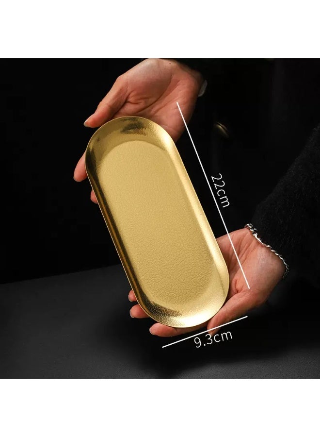 أوليس فيرس  ثلاث قطع من صينية التقديم البيضاوية المصنوعة من الفولاذ المقاوم للصدأ بملمس ندفة الثلج الذهبي - أحجام صغيرة/متوسطة/كبيرة، صالحة للاستخدام مع الطعام ومقاومة للكسر للمنزل والحفلات - Image 5