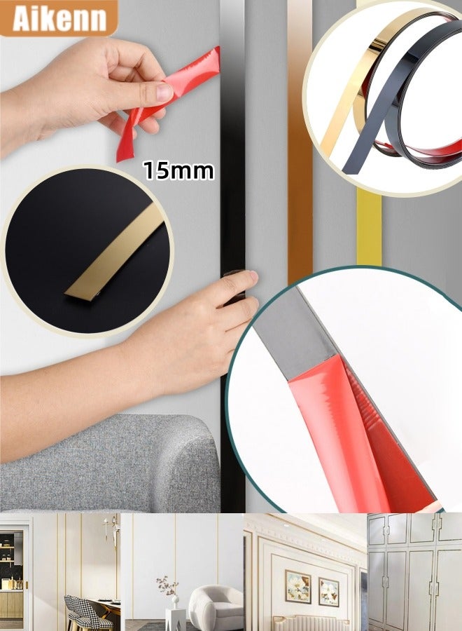 Aikenn 15mm Gold Wall Decorative Strips Stainless Steel Peel And Stick Mirror Decorative Strips Self-Adhesive Metal Decorative Strips Mirror Metallized Mirror Finish Suitable For Wall Mirror Frame Border Decorative Strips  - Image 1