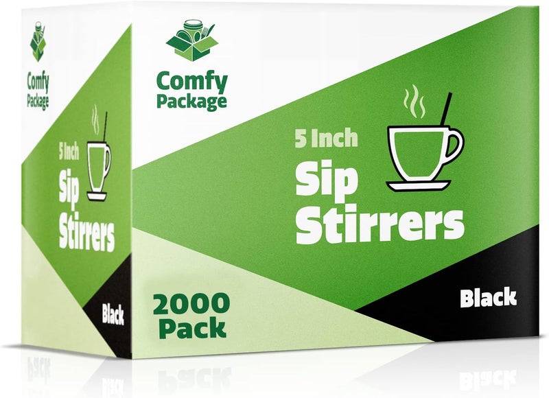 Comfy Package [2000 عد] 5 بوصة محركات القهوة، مصاصات الكوكتيل - عصي التحريك البلاستيكية القابلة للاستخدام مرة واحدة - سوداء - Image 4