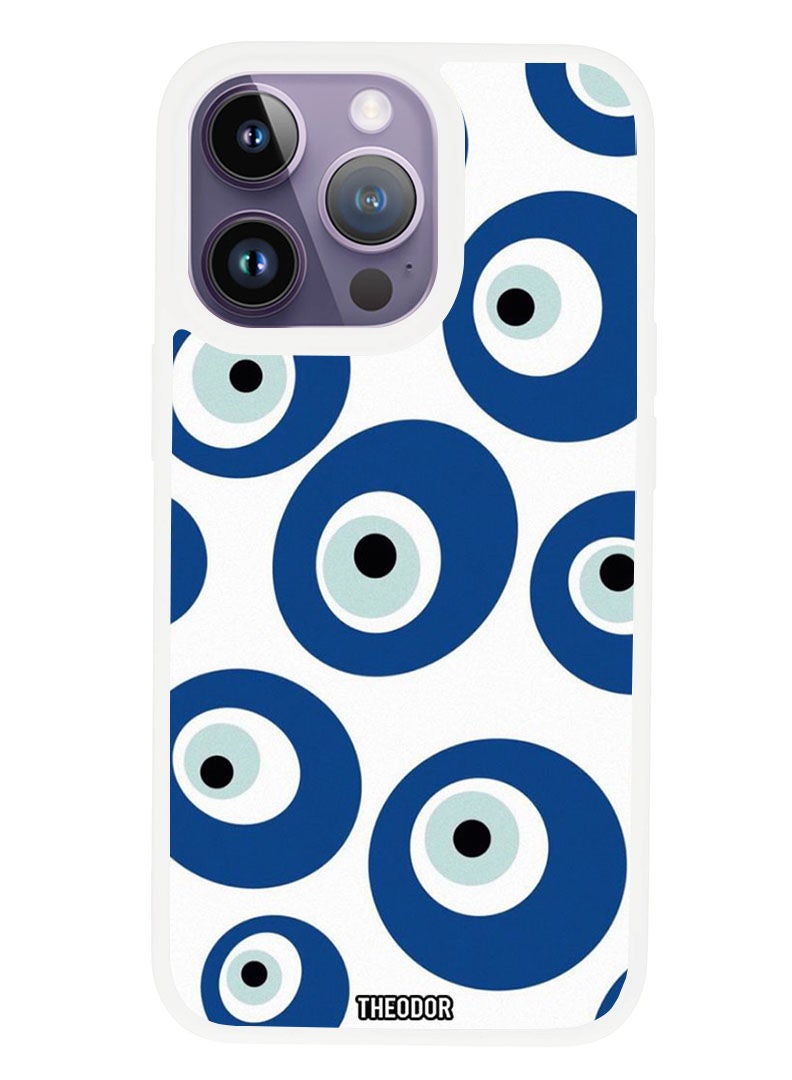 Theodor Protective Case Anti Scratch Shock Proof Cover For APPLE IPHONE 14 PRO Evil Eye Nazar (White Bumper) - Image 1