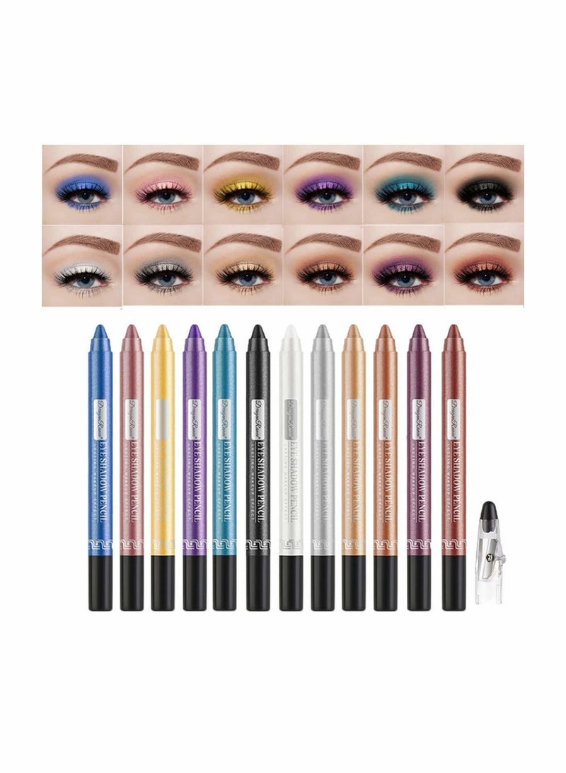Captaintech 12 Pcs Eyeshadow Stick Set,Long Lasting Glitter Multi-Use Eyeliner Pencil &Eyeshadow Makeup Stick with Sharpener  - Image 1
