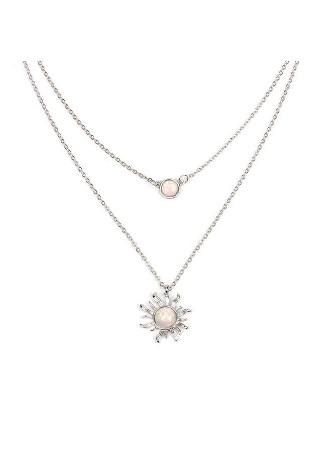COLORFUL BLING Double Chains Moon And Sun Layered Choker Necklace Sunflower Opal Pendant Necklace Gift For Women-B Double Silver Sun  - Image 1