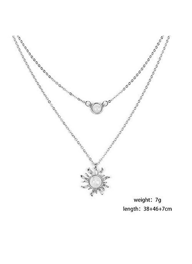 COLORFUL BLING Double Chains Moon And Sun Layered Choker Necklace Sunflower Opal Pendant Necklace Gift For Women-B Double Silver Sun  - Image 2