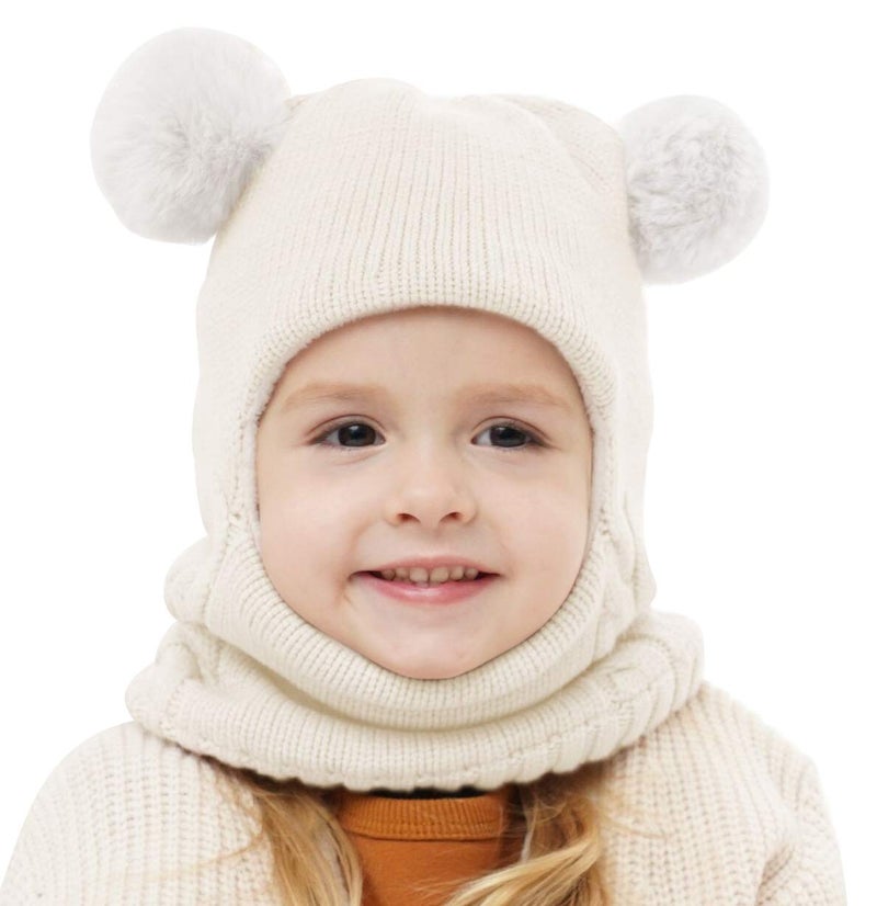 GZMM Baby Girls Boys Winter Hat Scarf Earflap Hood Scarves Skull Caps White - Image 1
