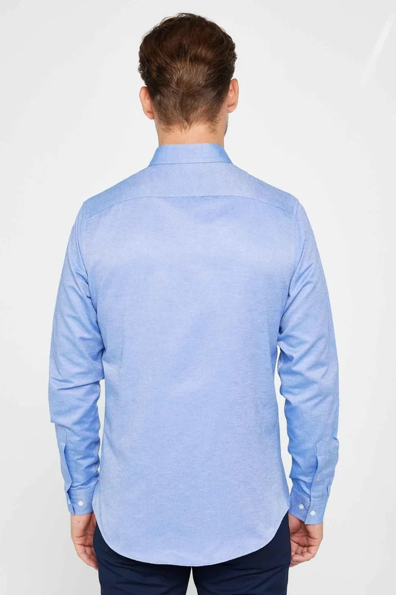 Tudors Slim Fit Long Sleeve Slim Fit Button Collar Cotton Plain Oxford Blue Men's Shirt