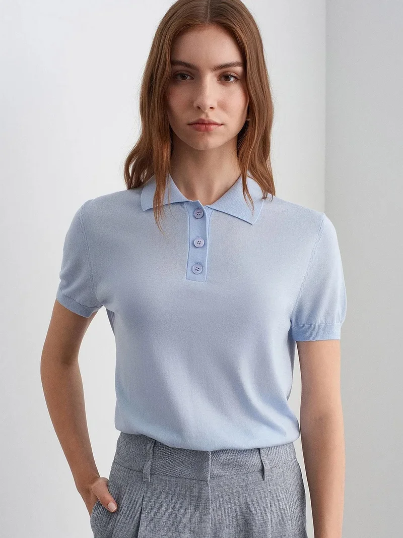 ديلفين DILVIN Women's Polo Collar Button Blouse