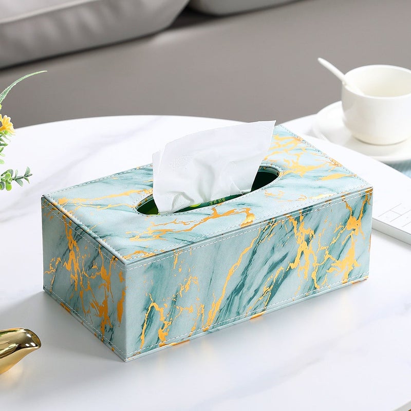 Nordic Marble Pattern Leather Tissue Box Green Marble Pattern Large Tissue Box