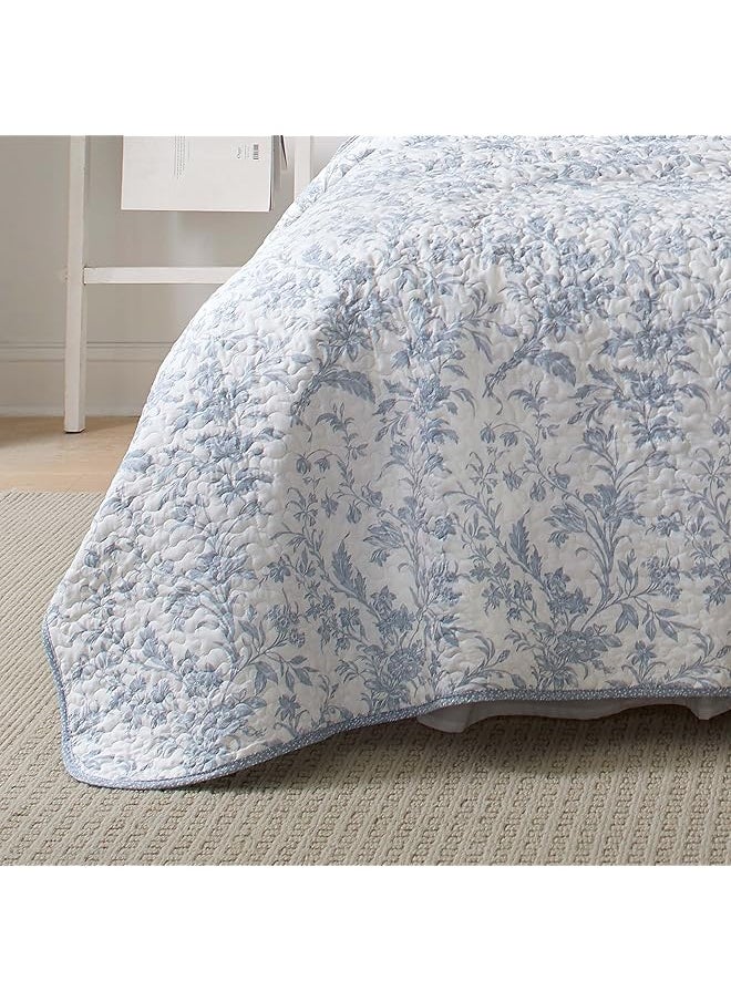 LAURA ASHLEY - Home Amberley Collection Quilt Set 100 Percent Cotton Breathable And Lightweight Reversible Bedding Pre Washed For Added Softness Twin Spa Blue - Image 1