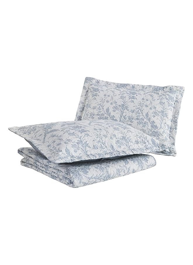 LAURA ASHLEY - Home Amberley Collection Quilt Set 100 Percent Cotton Breathable And Lightweight Reversible Bedding Pre Washed For Added Softness Twin Spa Blue - Image 1