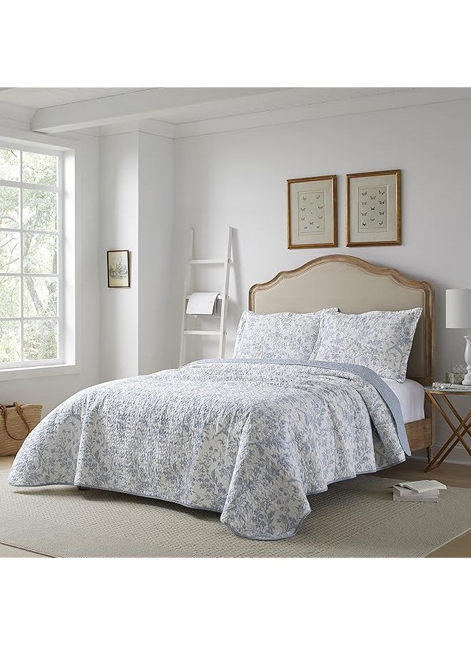 LAURA ASHLEY - Home Amberley Collection Quilt Set 100 Percent Cotton Breathable And Lightweight Reversible Bedding Pre Washed For Added Softness Twin Spa Blue - Image 1