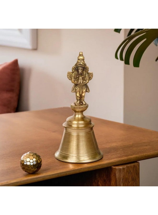 Kartique Brass Garuda Murti with Bell | Showpiece for Home Office Mandir Decor Gift Items Handheld Pooja Ghanti Height 6 Inch Gold Color - Image 2