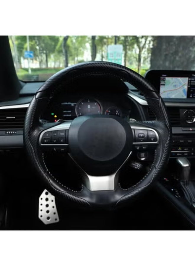 كيو 3 قطع غطاء عجلة قيادة مقاوم للانزلاق من الكربون، تصميم مجزأ وفراشة، حماية عامة لعجلة سيارة بنسبة 99%، باللون الأسود - Image 4