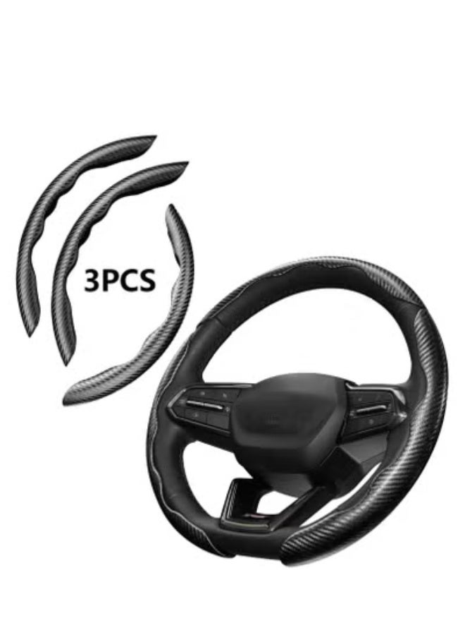 كيو 3 قطع غطاء عجلة قيادة مقاوم للانزلاق من الكربون، تصميم مجزأ وفراشة، حماية عامة لعجلة سيارة بنسبة 99%، باللون الأسود - Image 1