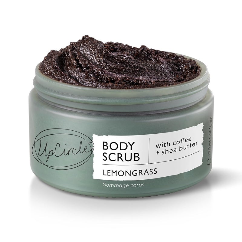 UpCircle Exfoliating Coffee Body Scrub with Lemongrass 7.4oz - Sea Salt, Shea Butter + Coconut Oil - Natural, Vegan Exfoliator For Soft, Smooth Skin