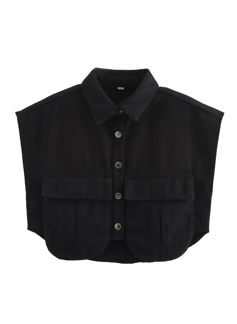 Shougu Sleeveless Cardigan Shirt Imitating Denim Top Jacket For Women  - Image 1