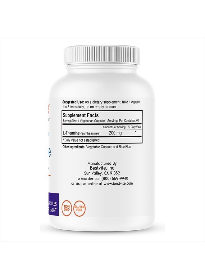 BESTVITE L-Theanine 200mg with Patented and Clinically Studied Suntheanine (60 Vegetarian Capsules) - No Stearates - Vegan - Non GMO - Gluten Free - Image 2
