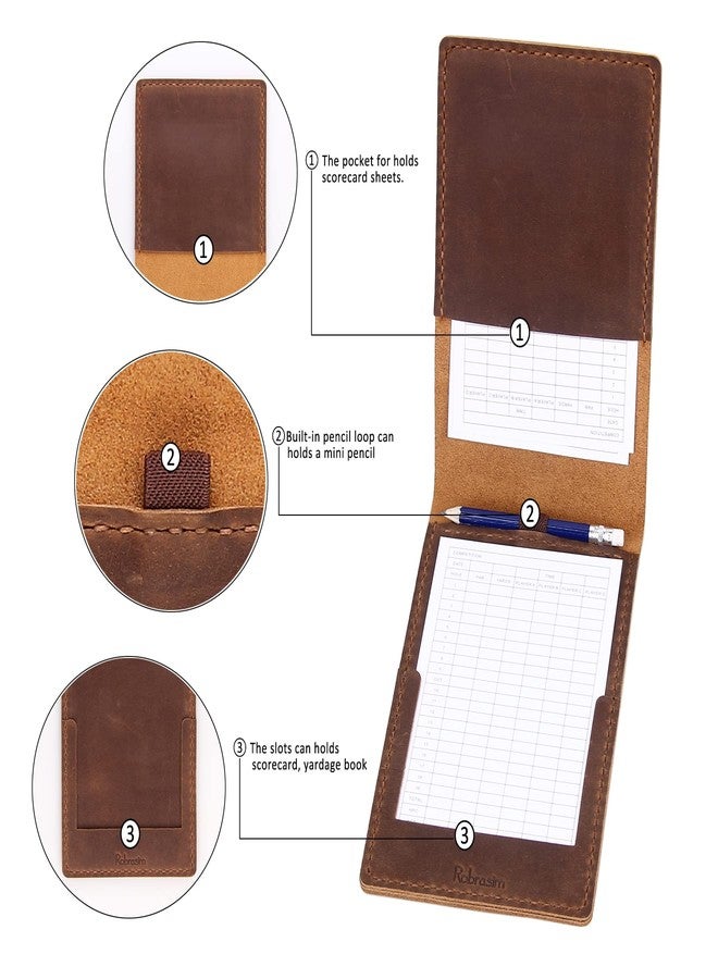 Robrasim Handmade Leather Yardage Book Cover, Leather Golf Scorecard Holder - Brown - Image 4
