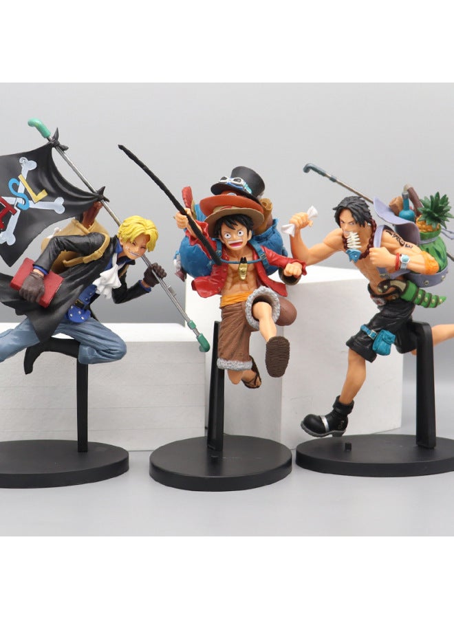 Anime Figurine One Piece Luffy Ace Sabo Running Sailing Backpack Model King Ornament Surrounding Doll Decoration-Color:Run 3 Brothers (Bags)  - Image 1