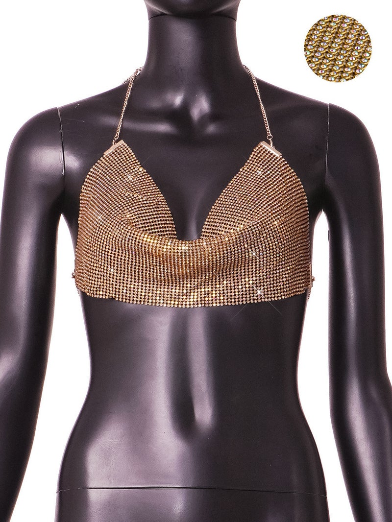 New Metal Super Flash Rhinestone Chain Halter Backless Tube Top Strap L615 - Image 1