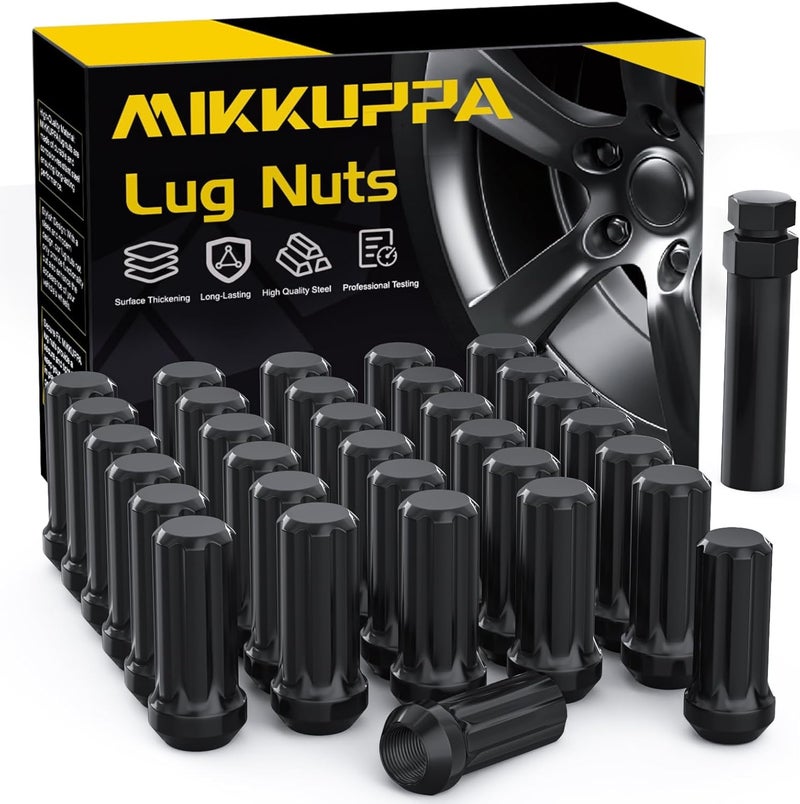 MIKKUPPA 32PCS 9/16-18 Black Splined Lug Nuts - Replacement for Dodge Ram and Ford F-150 - Image 1