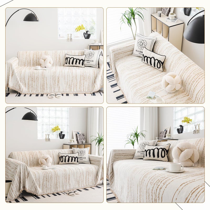 WEYOND Chenille Couch Cover Pet Friendly, Sofa Cover Washable, Reversible Sofa Slipcover for Sectional Sofa, Loveseat, 2 or 3 Cushion Couch, Corner Sofa, Futon Cover (71" X 118", Khaki) - Image 2