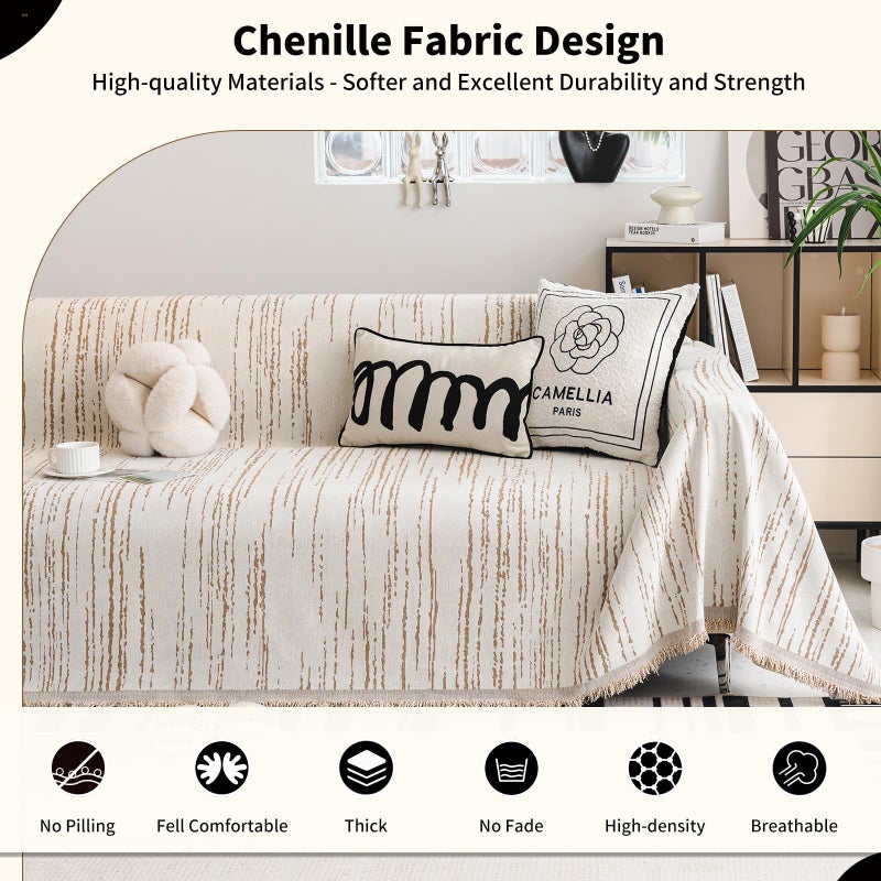 WEYOND Chenille Couch Cover Pet Friendly, Sofa Cover Washable, Reversible Sofa Slipcover for Sectional Sofa, Loveseat, 2 or 3 Cushion Couch, Corner Sofa, Futon Cover (71" X 118", Khaki) - Image 3