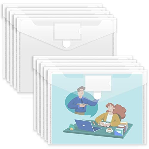 Sooez 10 Pack Plastic Envelopes File Folders, Clear Folder for Document US Letter A4 Size Poly Envelopes with Label Pockets for School Home Work Office Organizer, Clear - Image 1