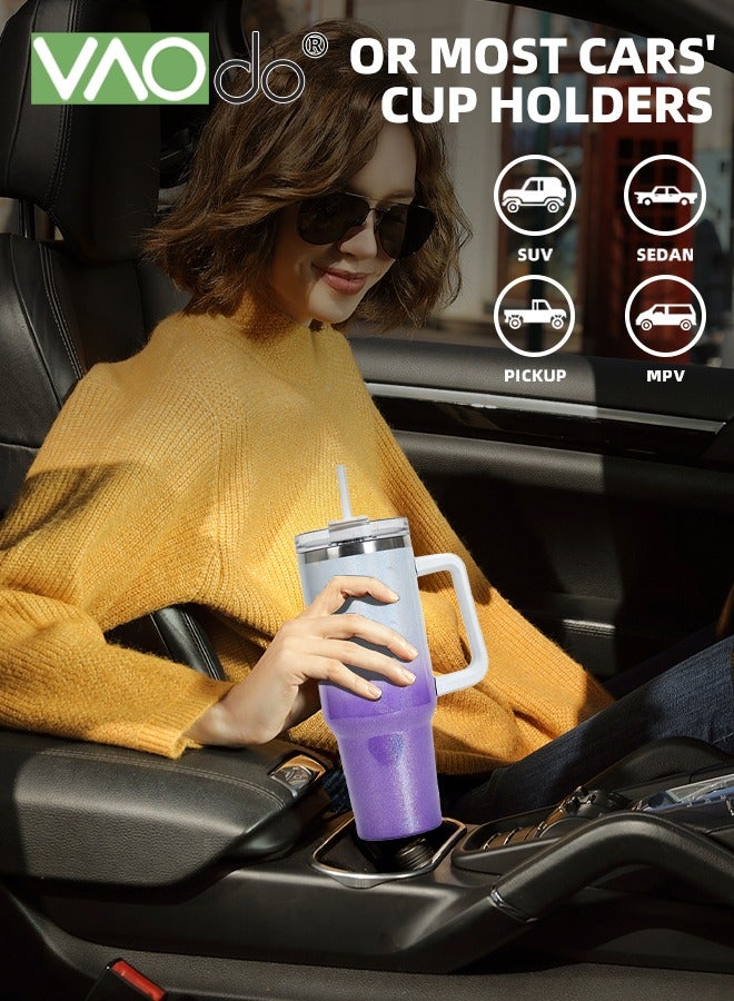 فاو دو كوب بسعة 40 أونصة مع مقبض وغطاء من القش، زجاجة مياه من الفولاذ المقاوم للصدأ قابلة لإعادة الاستخدام، كوب للسفر، حامل أكواب، كوب معزول، هدايا العطلات للنساء والرجال، لون أبيض 1100 مل - Image 2