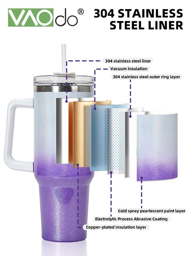 فاو دو كوب بسعة 40 أونصة مع مقبض وغطاء من القش، زجاجة مياه من الفولاذ المقاوم للصدأ قابلة لإعادة الاستخدام، كوب للسفر، حامل أكواب، كوب معزول، هدايا العطلات للنساء والرجال، لون أبيض 1100 مل - Image 5