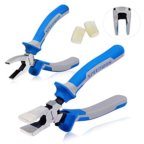 SPEEDWOX Glass Running Pliers and Breaker Grozer Pliers Set 2 Pcs with 2 Pair of Rubber Tips Professional Glass Grozing Pliers for Stained Glass Work Key Fob Curved Jaws Pliers Mosaics Breaking Tool - Image 1