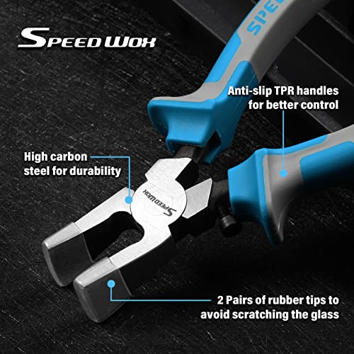 SPEEDWOX Glass Running Pliers and Breaker Grozer Pliers Set 2 Pcs with 2 Pair of Rubber Tips Professional Glass Grozing Pliers for Stained Glass Work Key Fob Curved Jaws Pliers Mosaics Breaking Tool - Image 3