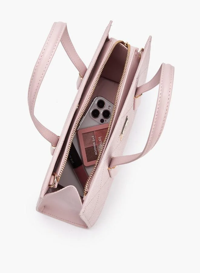 Flora Bella By Shoexpress PINK Flora Bella Floral Textured Tote Bag with Detachable Strap for Women | Best Price UAE
