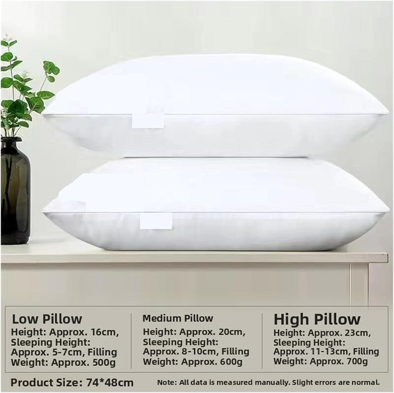 High Pillow 48x74 Non-Sagging Star Hotel Special Core Pair Homestay Household,Compatible for Bedroom([Sided Low Pillow] Single (74x48)) - Image 2