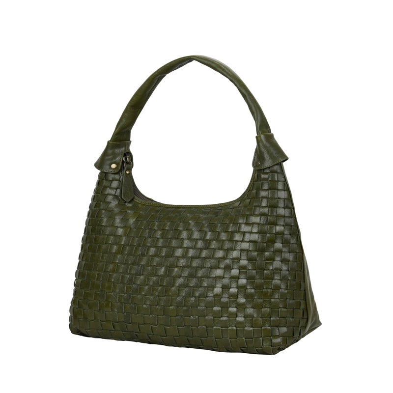 ANTONIO VALERIA Allison Braided Green Leather Hobo Bag for Women - Image 1
