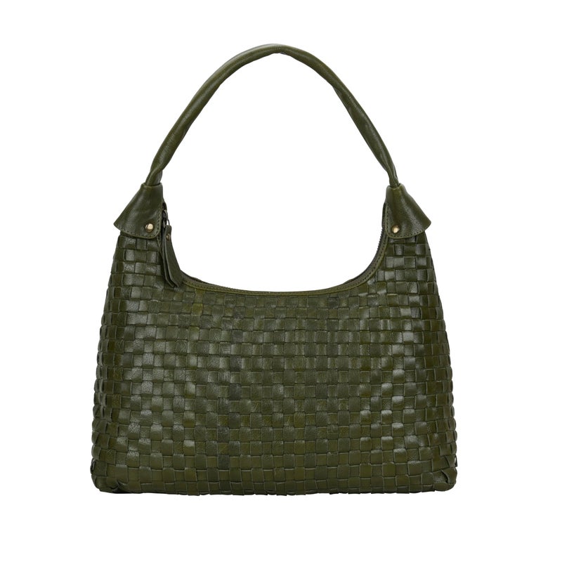 ANTONIO VALERIA Allison Braided Green Leather Hobo Bag for Women - Image 2