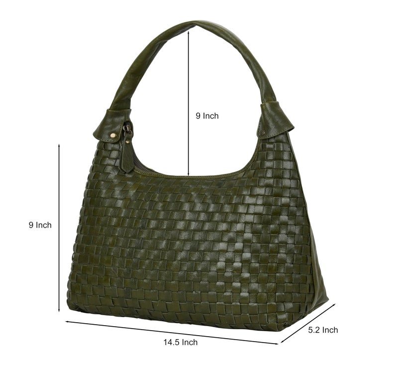 ANTONIO VALERIA Allison Braided Green Leather Hobo Bag for Women - Image 3