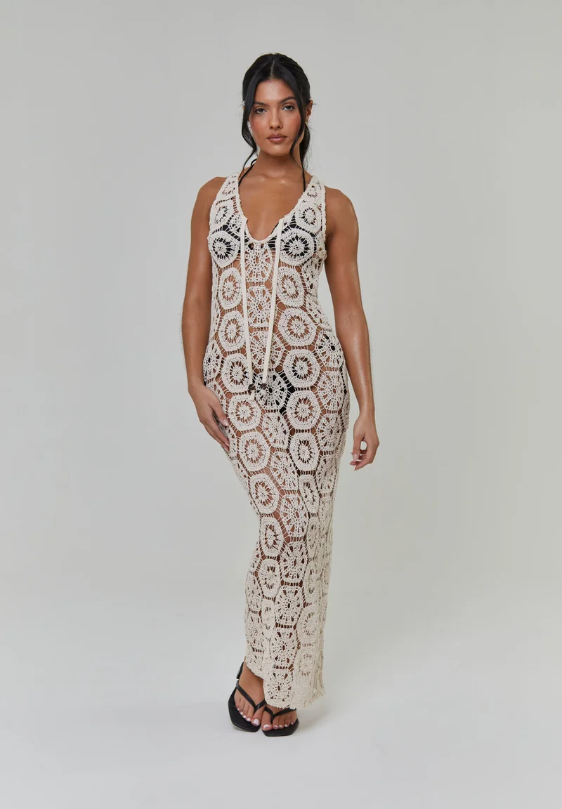 ساوث بيتش South Beach Crochet Tie Front Maxi Dress