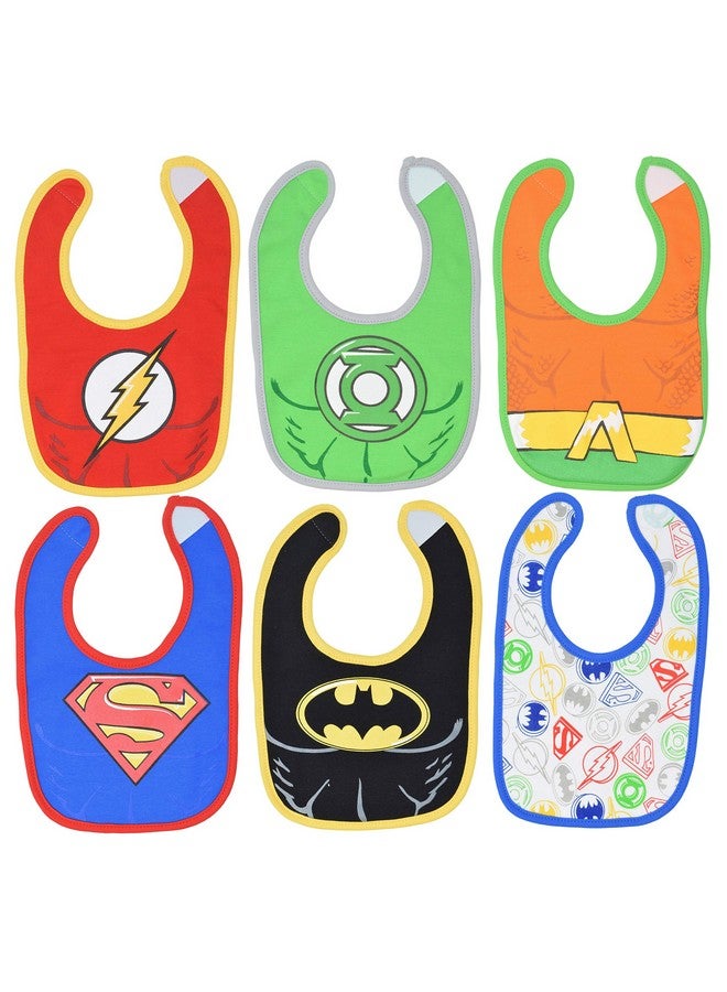 Warner Bros Justice League Baby Boys 6 Pack Bibs Superman Batman Flash Aquaman Green Lantern - Image 1