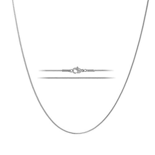 KISPER 24k White Gold Box Chain Necklace – Thin, Dainty, White Gold Plated Stainless Steel Chains for Women & Men with Lobster Clasp, 18" - Image 1
