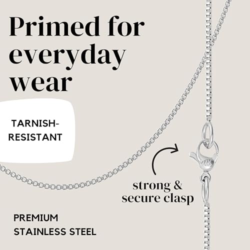 KISPER 24k White Gold Box Chain Necklace – Thin, Dainty, White Gold Plated Stainless Steel Chains for Women & Men with Lobster Clasp, 18" - Image 4